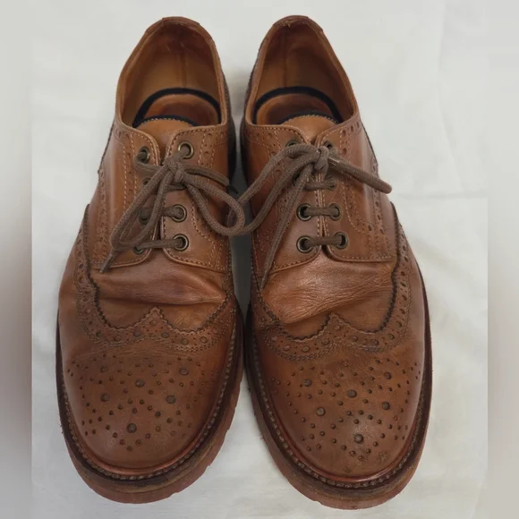 Brunello Cucinelli Cognac Leather Wing Tip Derby Oxfords 42 - Picture 2 of 16